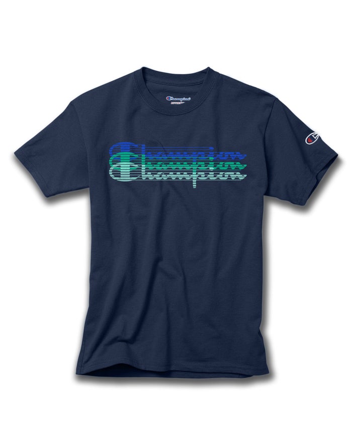 Champion Cotton Triple Split Script Logo T-Shirt Meisjes - Donkerblauw - Belgie 8759MGONL